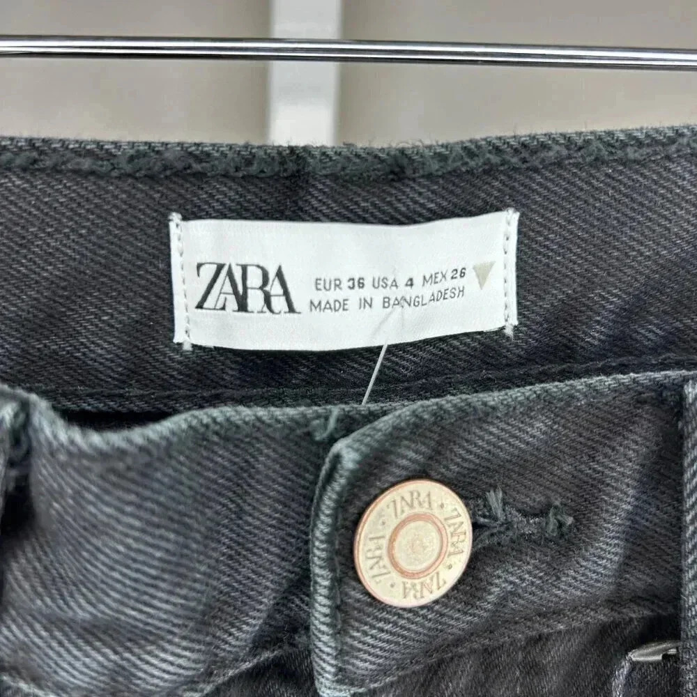 Zara Straight Fit Size 4 Button Fly Jeans Black Women Casual Business - Picture 4 of 8